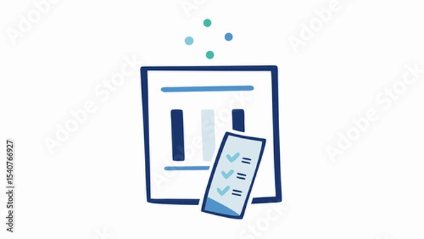 Fototapeta Illustration of a document with bars and a checklist with checkmarks and dots above it