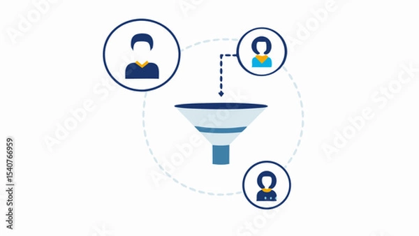 Fototapeta Illustration showing data filtering process with users and a funnel on a white background