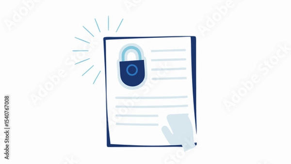Fototapeta Illustration of a secure document with a padlock and lines of text on a white background