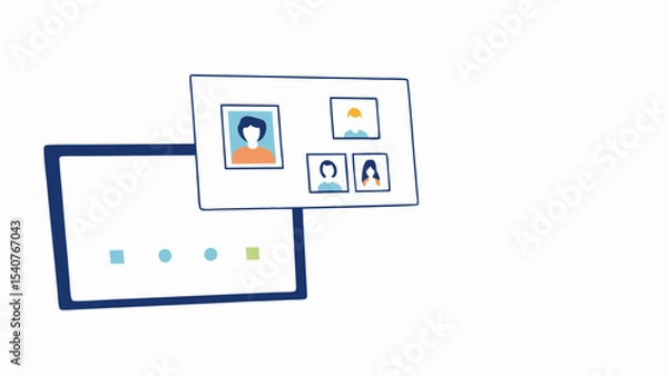 Fototapeta A digital tablet showing a video conference with four participants in a floating window view