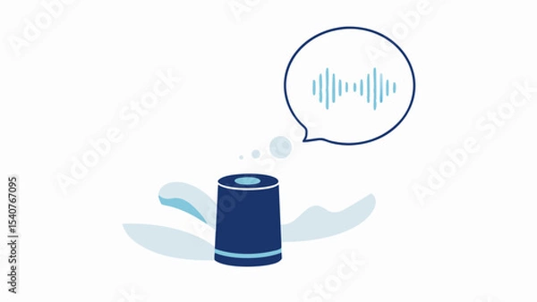 Fototapeta Illustration of a smart speaker with a sound wave in a speech bubble on a white background