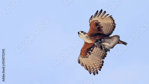Obraz Rufous-bellied eagle (Lophotriorchis kienerii) in flight with the prey, Bhutan