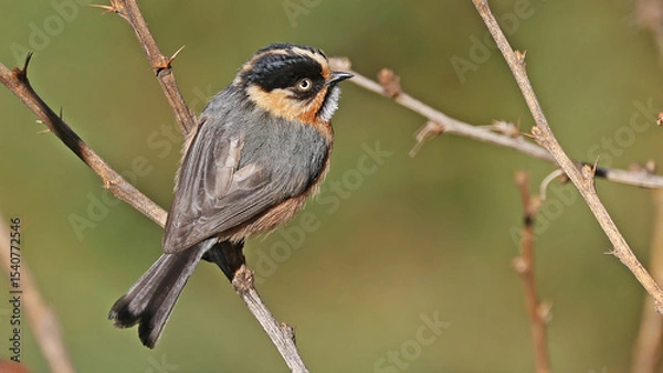 Obraz Rufous-fronted bushtit or (Aegithalos iouschistos), bird of Bhutan