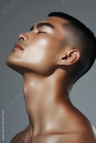 Obraz Captivating male portrait showcasing natural beauty and defined features in dramatic lighting