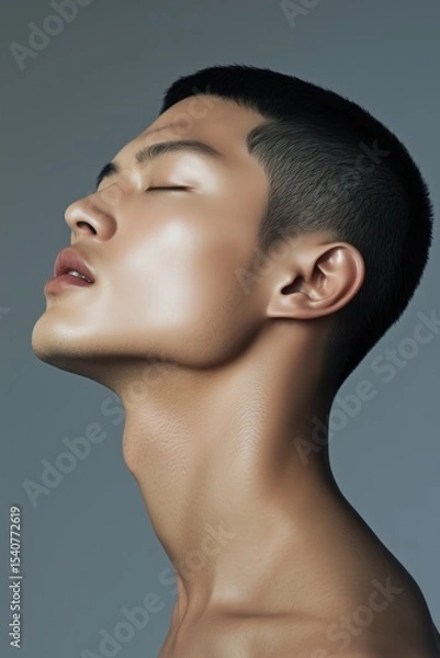 Obraz Profile of a young man with striking facial features and a serene expression captured in a minimalistic studio setting