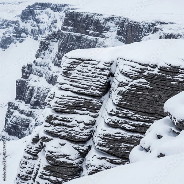 Fototapeta Winter Snowy Mountain Cliff Rock Texture Background