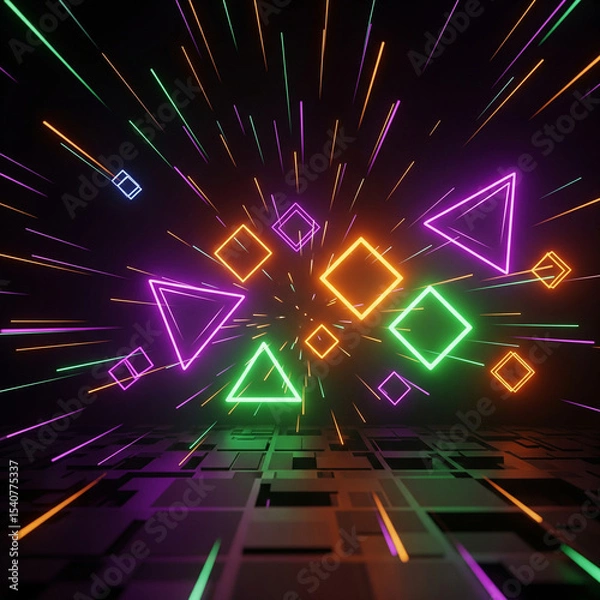Fototapeta 3D Neon Light Generative AI Abstract Background