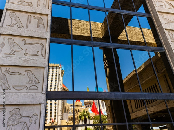Fototapeta Reflection of Las Vegas Boulevard in Casino Windows, Las Vegas, Nevada, USA