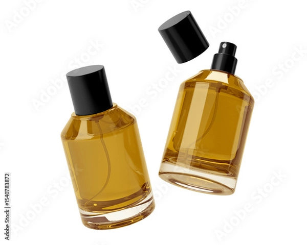 Fototapeta Blank Empty Clear Perfume Glass Bottle, Spray Bottle Isolated On Transparent Background, Prepared For Mockup, 3D Render.