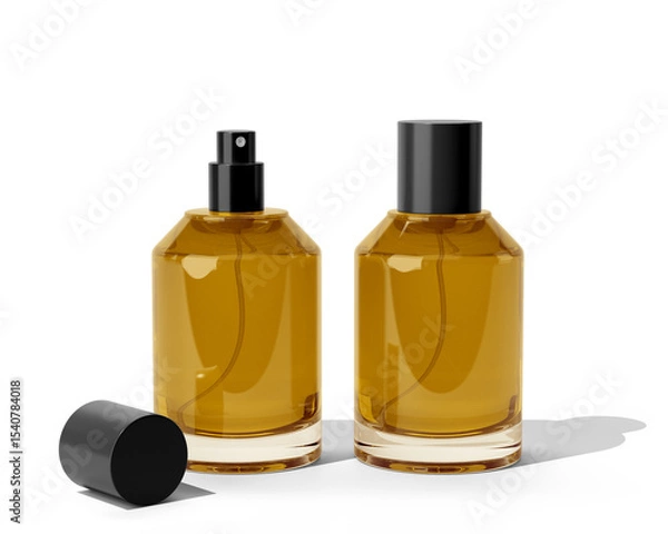 Fototapeta Blank Empty Clear Perfume Glass Bottle, Spray Bottle Isolated On Transparent Background, Prepared For Mockup, 3D Render.