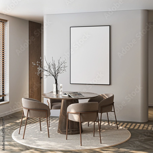 Fototapeta Frame mockup, ISO A paper size. Living room wall poster mockup. Interior mockup with house background. Modern interior design. 3D render
