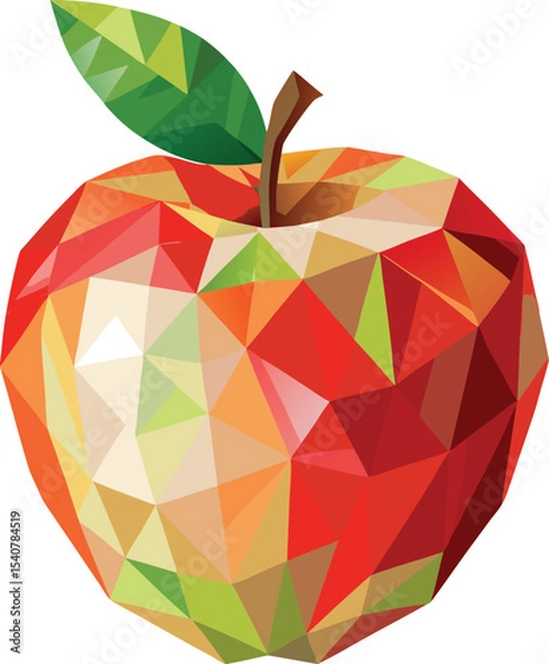 Fototapeta Red apple with a fresh green leaf, a healthy fruit vector illustration icon