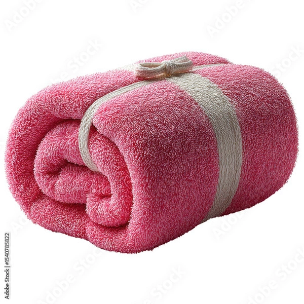 Obraz A rolled pink towel with a ribbon tied around it nicely on transparent background