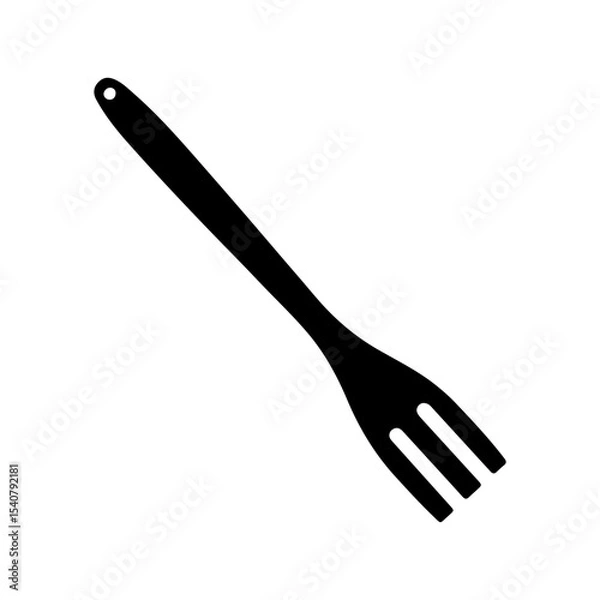 Fototapeta Silhouette of a black cooking fork with a hole at the top of the handle on a white background