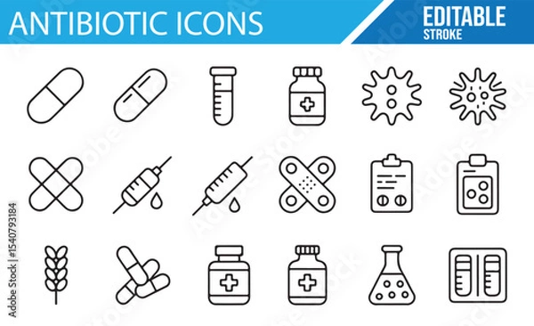 Obraz Editable antibiotic and healthcare vector icons for medical design