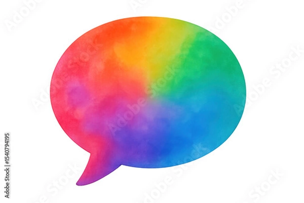 Fototapeta Watercolor speech bubble bursting with vibrant rainbow colors symbolizing communication, diversity, and inclusion on a transparent background