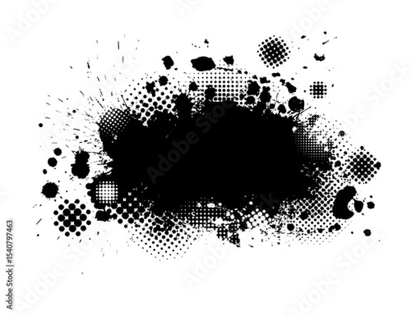 Obraz Splatter Paint Texture . Black Spray Blot of Ink. Place illustration Over any Object to Create Grungy Effect . hand drawn. Not AI, Vector