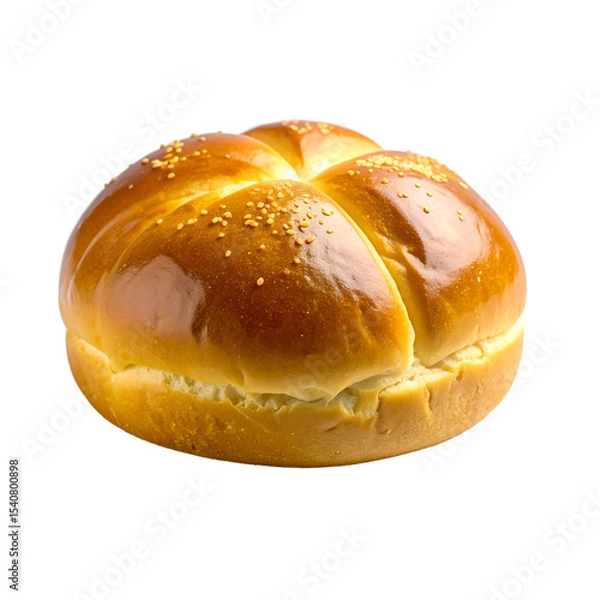 Obraz Golden kaiser roll with sesame seeds isolated presenting culinary baked good on transparent background