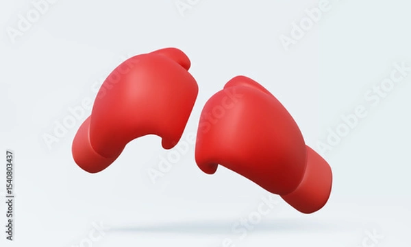 Obraz Two Red boxing gloves icon isolated on pastel background. Game combative activity Sport boxer fight strength fist attack design Fitness exercise for protect. 3d vector render illustration.