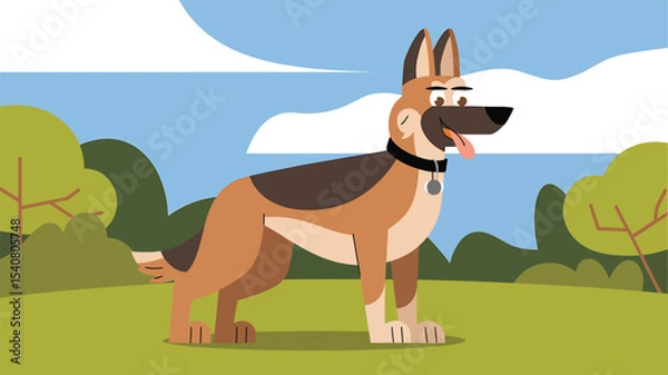 Fototapeta German shepherd dog in funny style flat vector. Vector illustration.
