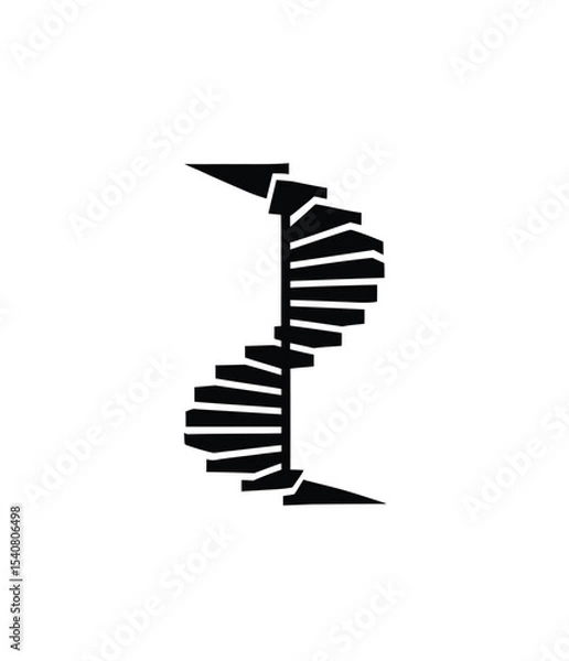 Fototapeta Spiral stairs icon vector in black color with white background.