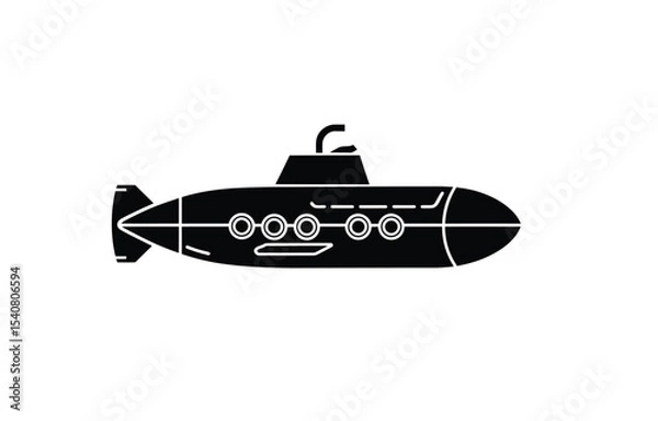 Fototapeta Submarine vector icon in black color with white background. Military uses.