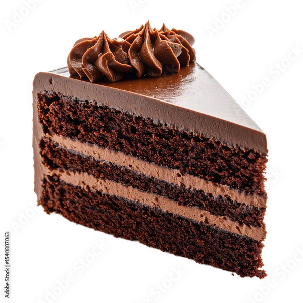 Obraz Decadent chocolate cake slice with frosting isolated on transparent background