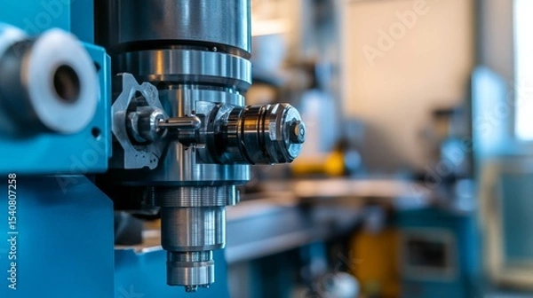 Fototapeta Precision Machining Equipment Close-up, Industrial Manufacturing, Metalworking CNC Machining, Industrial Automation