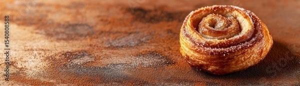 Fototapeta Sugary Cinnamon Roll on Cocoa Powder, Pastry, Baked Goods, Cinnamon Roll Pastry, Baking