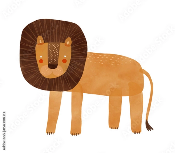 Obraz Funny Hand Drawn Lion On a White Background. Head Of Wild Cat. Safari Print. King Of The Savannah. Kids' Room Decoration. Vector Illustration Of Cute Dreamy Lion.