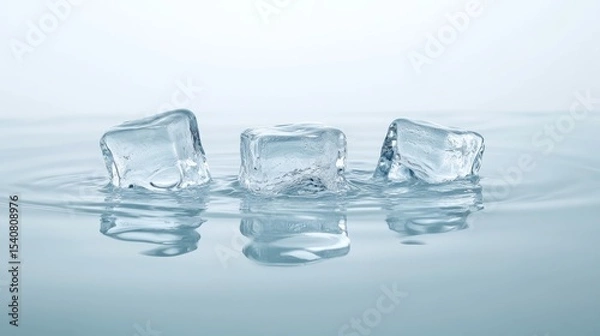 Fototapeta Three Ice Cubes in Water, Reflection, Cool, Ice Cubes, Water
