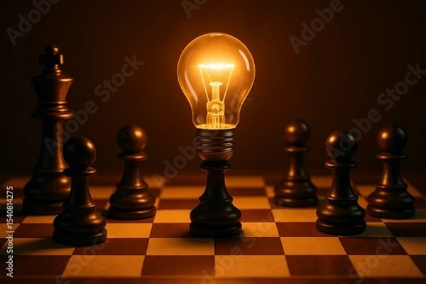 Obraz Illuminating Strategy: Chess & Incandescent Lightbulb