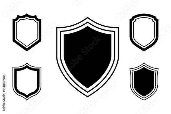 Fototapeta Collection of various shield shapes in black and white