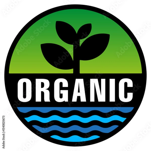 Fototapeta Organic vector logo with leaf, circle with organic logo and leaves, simple organic button with water.
