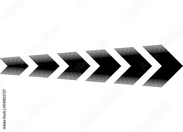 Fototapeta Vector arrow, black on white background. Striped design element. Direction indicator, Navigation, Dynamic sports pattern. Vector background. Game,