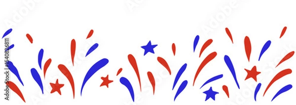 Fototapeta Vector seamless frame of fireworks and stars for American Independence Day.