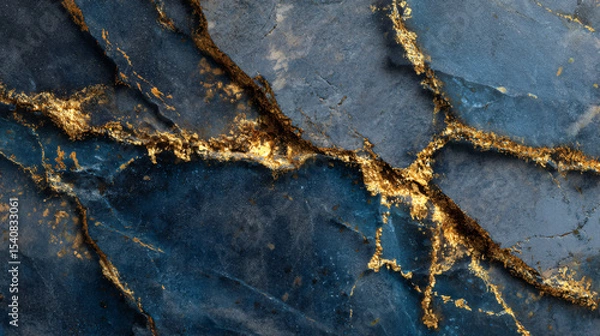 Obraz Dark Blue Stone Texture with Gold Veins Background