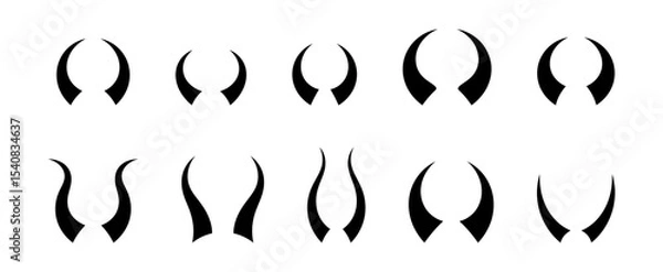 Obraz Diverse Set of Horn Shapes in Black against White Background for Graphic Applications