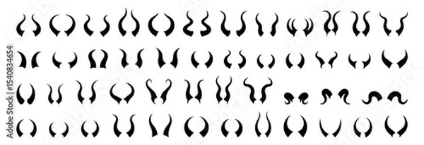 Obraz Set of Multiple Silhouette Horn Shapes, Isolated Black Horns Variety
