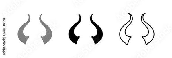 Obraz Selection of Animal Horn Shapes in Outlined and Solid Representations on White