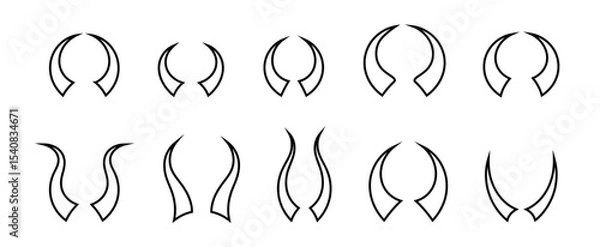 Obraz Outlines of a Group of Different Curved Horn Designs Against White