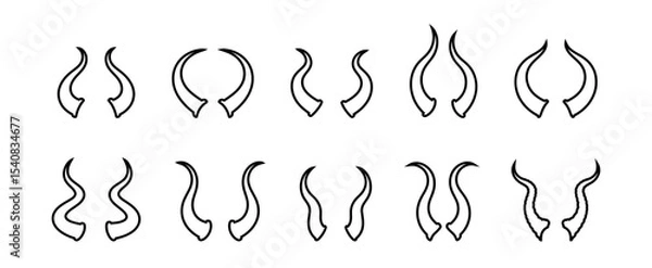 Obraz Variety of Horn Outlines Arranged on White Background for Decoration or Graphic Projects