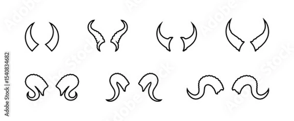 Obraz Assorted Horn Set with Varying Shapes and Textures on White