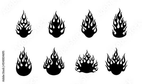 Obraz Eight Fire Flames Set in Black and White for Graphic Design Elements