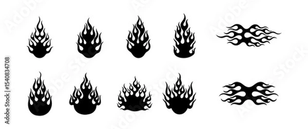 Obraz Set of Graphic Fire Flames Isolated on White Background