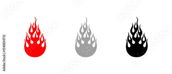 Obraz Three Flames in Red Gray and Black on a White Background Representing Fire