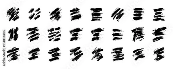 Obraz Collection of Twenty-Four Black Brush Stroke Textures on a White Background