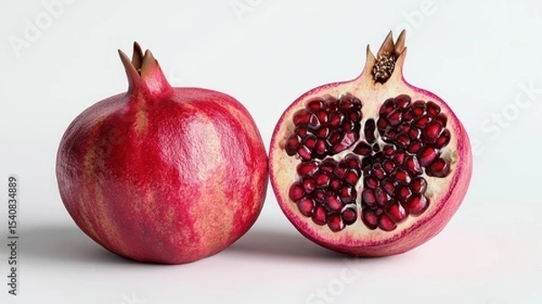 Fototapeta Two pomegranates, one whole and one half