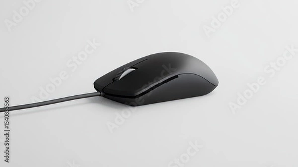Fototapeta Black computer mouse on white surface