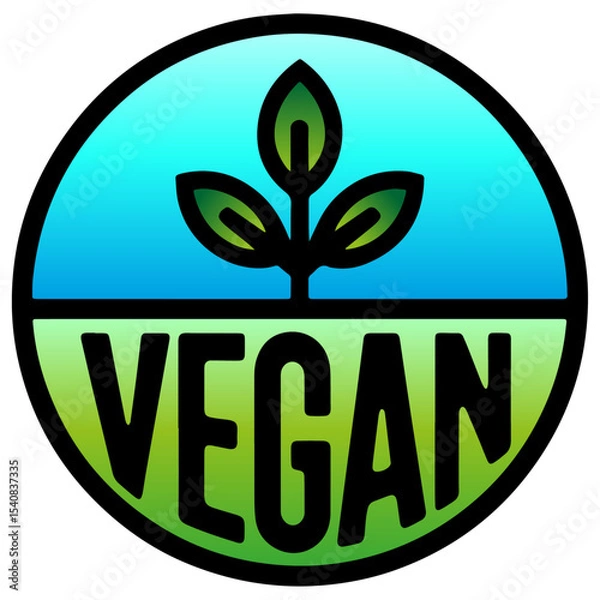 Fototapeta Vegan vector logo with leaf, circle vegan logo with leaves, simple green vegan button, vegan vector badge.